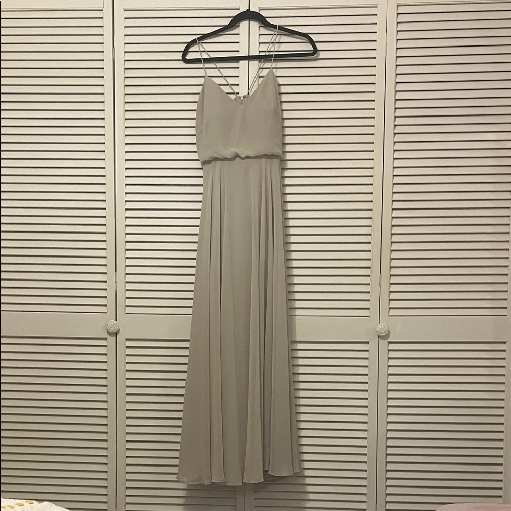 Jenny Yoo Cream Grey Maxi Dress